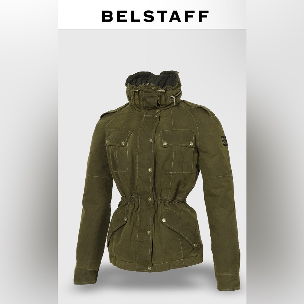 BELSTAFF SANDOWN LADIES JACKET Military Green Size 44 Italian Sz Medium NWOT